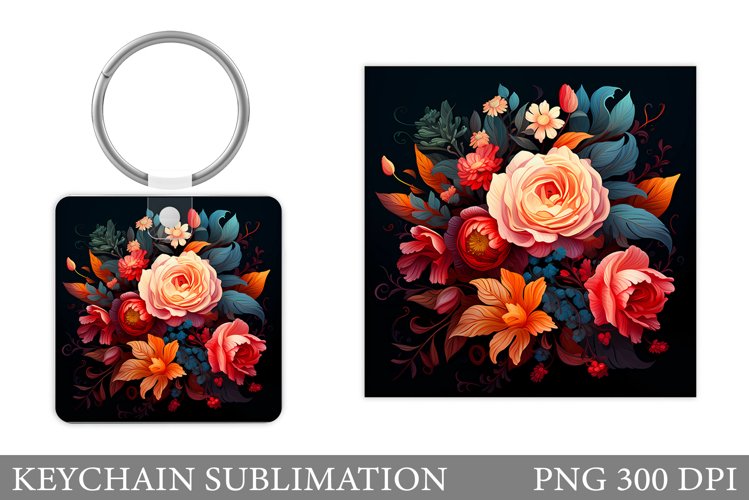 Flowers Keychain Design. Flowers Square Keychain Sublimation