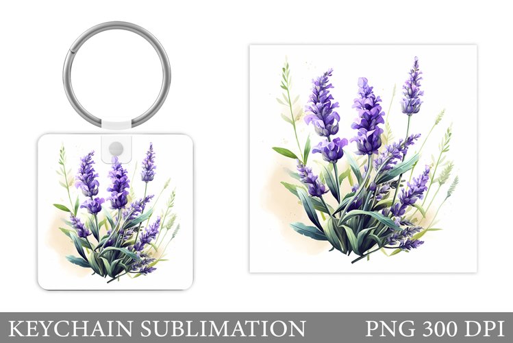 Lavender Keychain Sublimation. Flowers Square Keychain example image 1