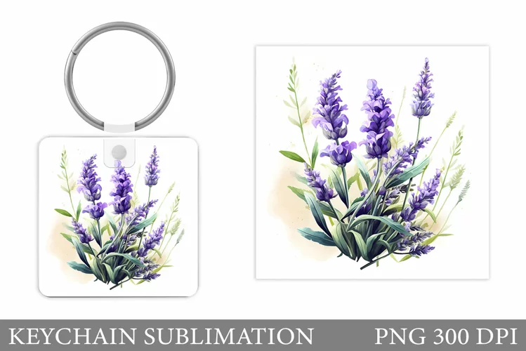 Lavender Keychain Sublimation. Flowers Square Keychain