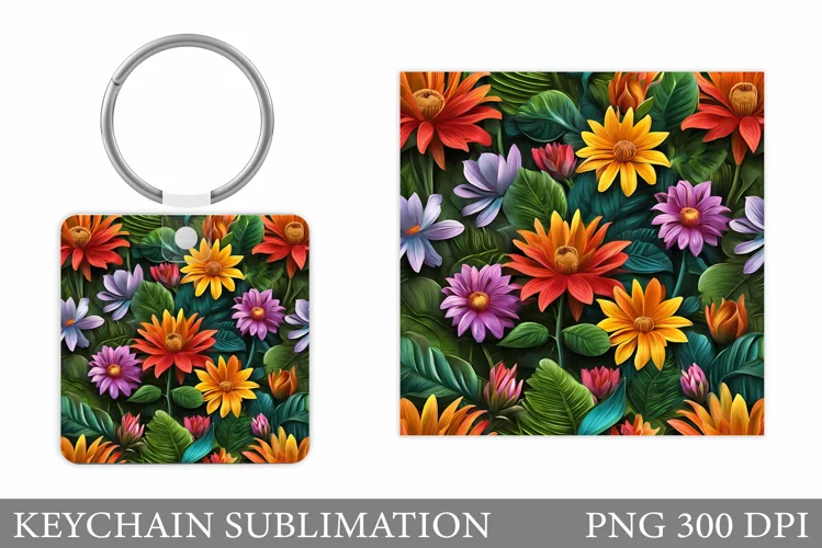 Flowers Keychain Sublimation. Flowers Square Keychain Design
