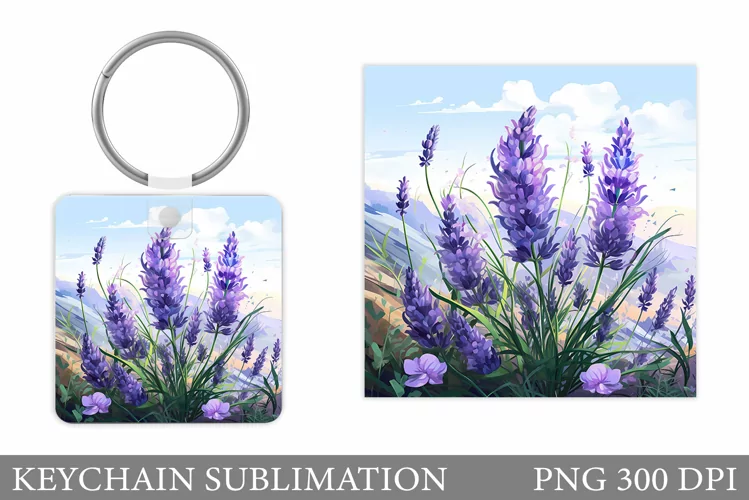 Lavender Keychain Design. Flowers Keychain Sublimation
