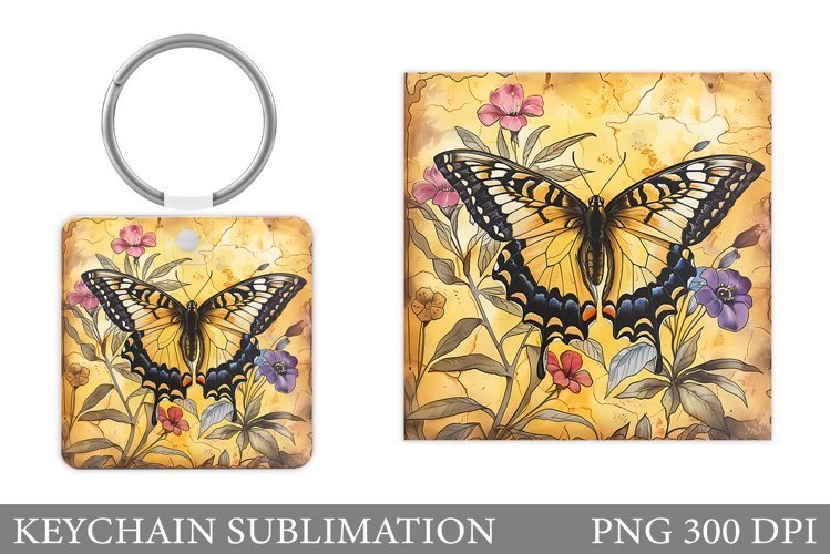 Butterfly Keychain. Flowers Keychain Sublimation example image 1