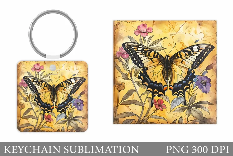 Butterfly Keychain. Flowers Keychain Sublimation