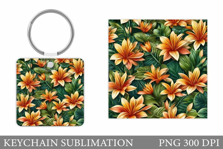Flowers Keychain Design. Floral Keychain Sublimation
