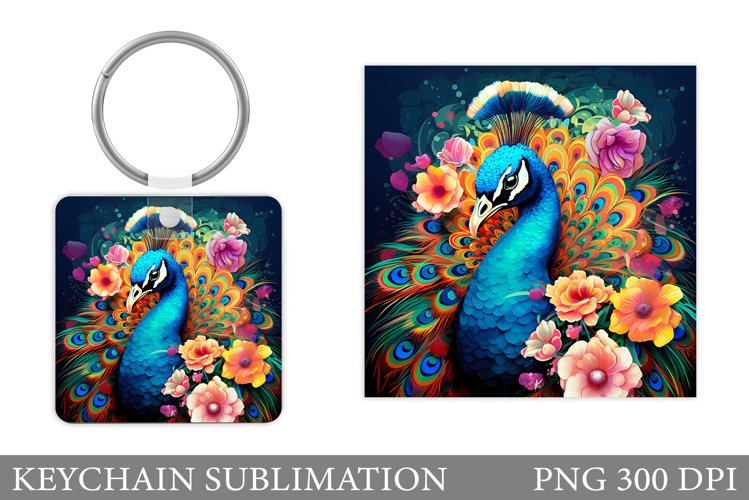 Peacock Keychain Sublimation. Peacock Keychain Design example image 1