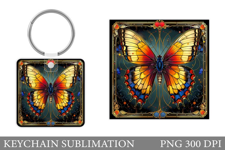 Butterfly Keychain Sublimation. Butterfly Square Keychain example image 1