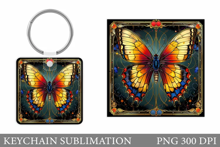 Butterfly Keychain Sublimation. Butterfly Square Keychain