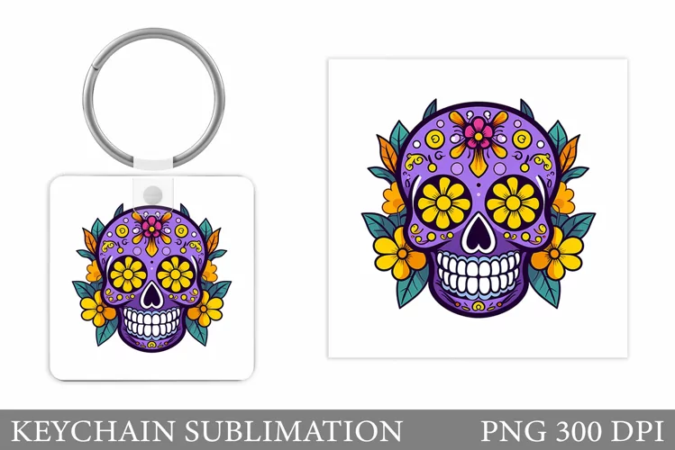 Skull Halloween Keychain. Skull Keychain Sublimation