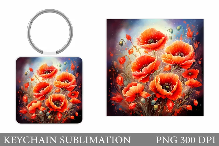 Poppies Flowers Keychain. Flowers Keychain Design