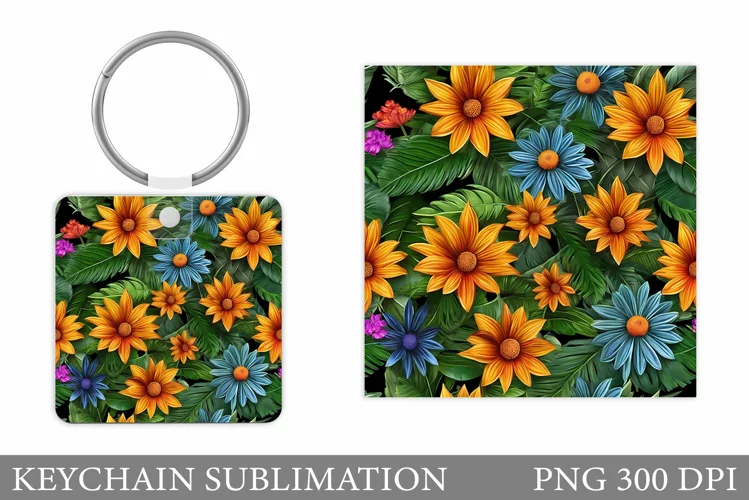 Flowers Keychain Sublimation. Floral Keychain Design