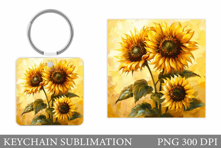 Sunflowers Keychain Design. Flowers Summer Keychain