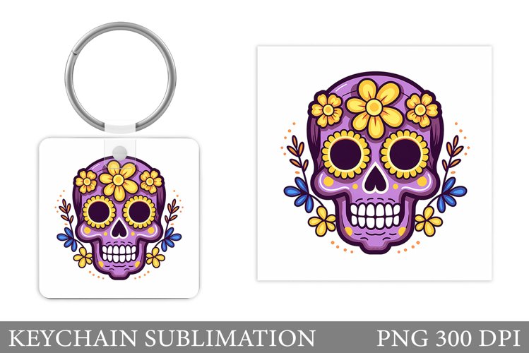 Skull Keychain Design. Skull Halloween Keychain Sublimation example image 1