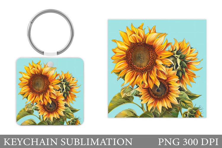 Sunflowers Keychain Design. Square Keychain Flowers