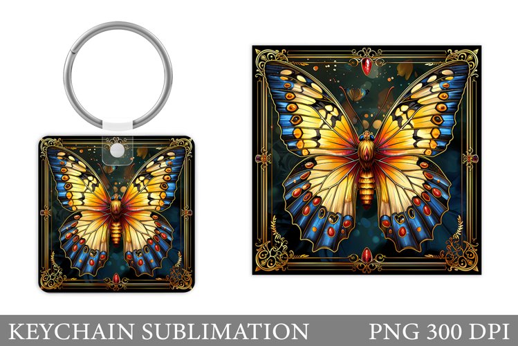 Butterfly Keychain Design. Butterfly Square Keychain example image 1