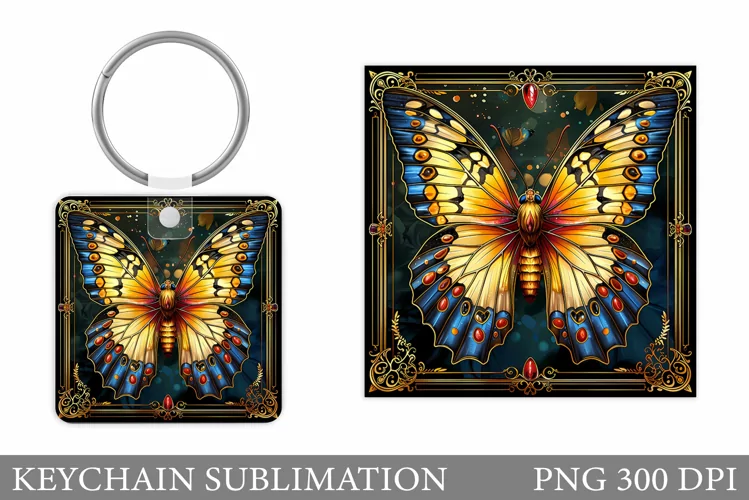 Butterfly Keychain Design. Butterfly Square Keychain