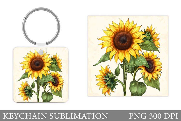 Sunflowers Keychain. Summer Flowers Keychain Sublimation