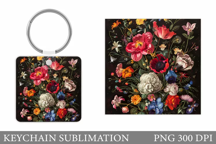 Floral Keychain Sublimation. Flowers Keychain Design