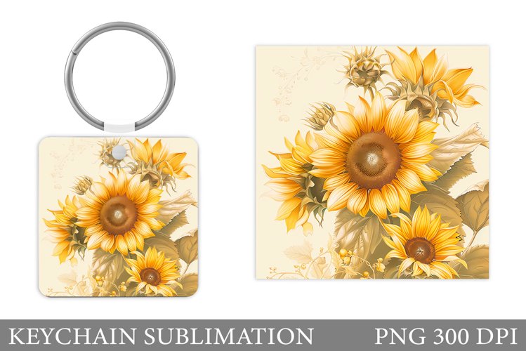 Sunflowers Keychain Design. Flowers Keychain Template