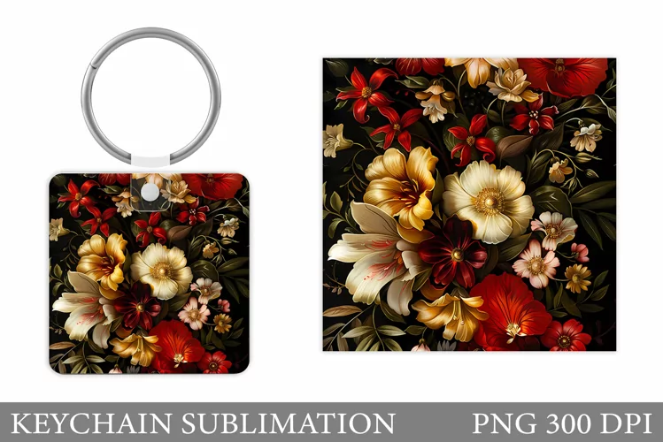 Flowers Keychain Design. Flowers Square Keychain Sublimation
