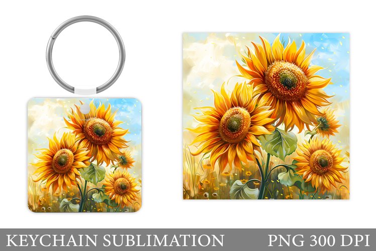 Sunflowers Keychain Sublimation. Summer Flowers Keychain