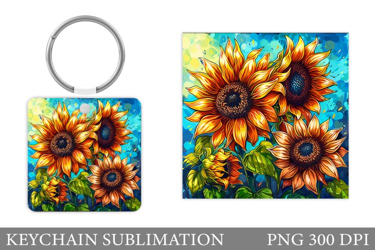 Sunflowers Keychain Sublimation. Summer Flowers Keychain