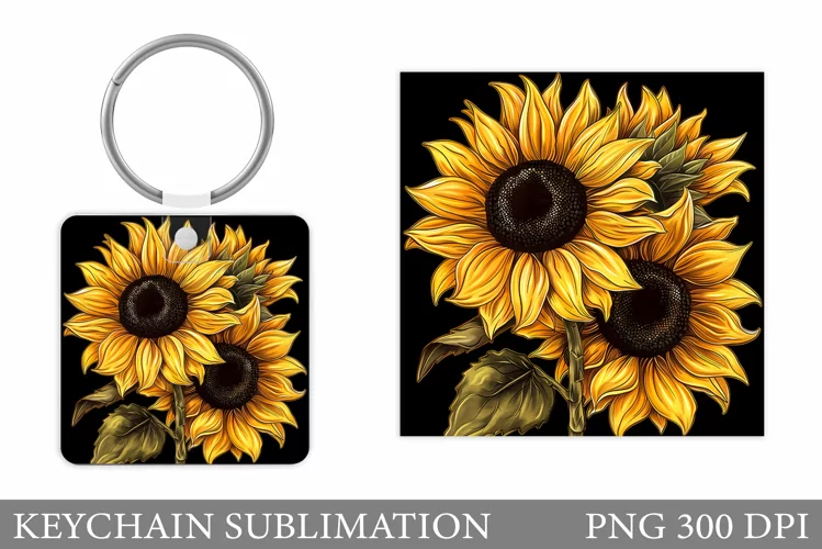 Sunflowers Keychain Design. Flowers Summer Keychain