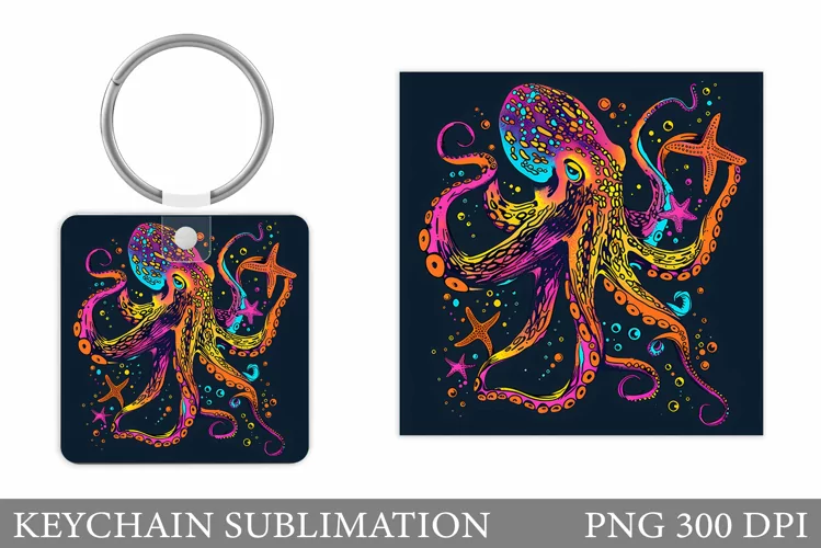 Octopus Keychain Sublimation. Sea Keychain Design