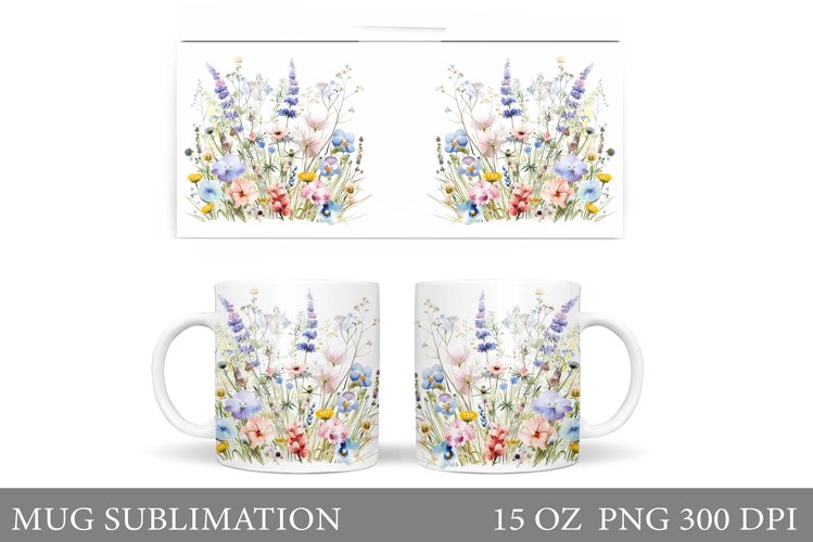 Wildflowers Mug Sublimation. Flowers Mug Wrap Design example image 1
