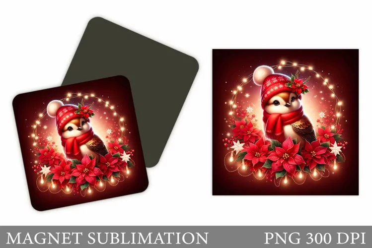 Christmas Bird Magnet. Christmas Magnet Sublimation
