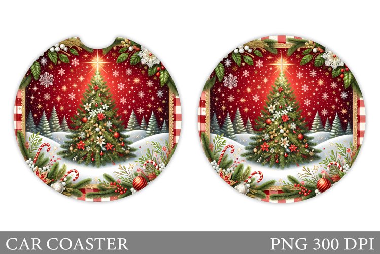 Christmas Tree Car Coaster. Christmas Coaster Sublimation example image 1