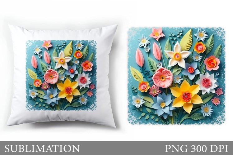 3D Flowers Pillow Design. Floral Sublimation example image 1