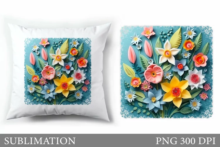 3D Flowers Pillow Design. Floral Sublimation