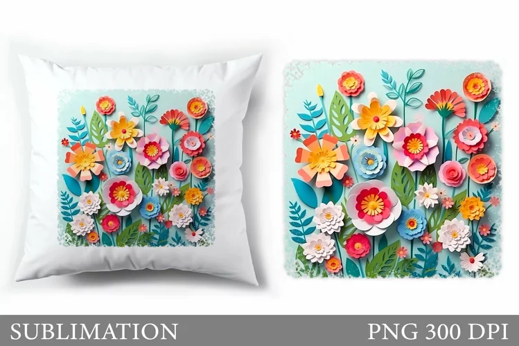 3D Flowers Pillow Design. Flowers Sublimation