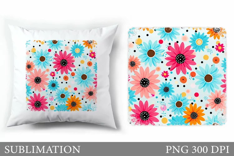 Floral Sublimation. Daisy Flowers Pillow Sublimation