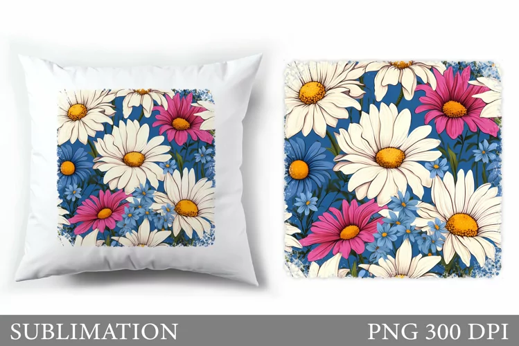 Daisy Flowers Sublimation. Flowers Pillow Sublimation