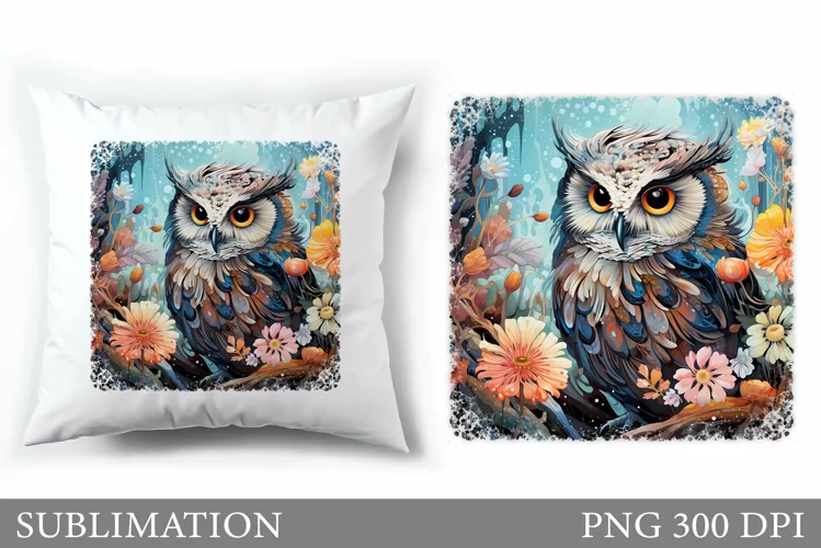 Owl Pillow Sublimation. Owl Flowers Sublimation