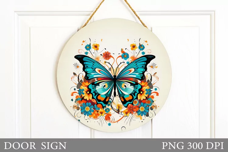 Butterfly Door Sign Sublimation. Flowers Door Sign Design