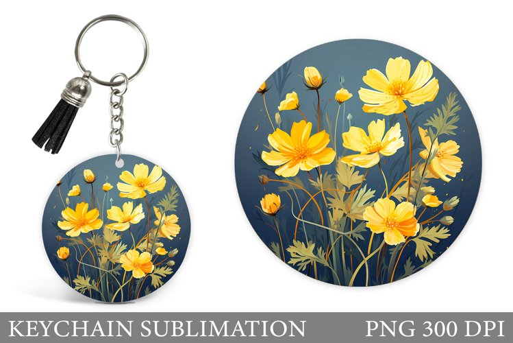 Wildflowers Keychain Design. Floral Keychain Sublimation example image 1