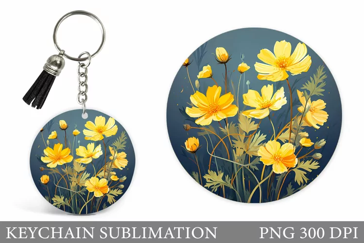 Wildflowers Keychain Design. Floral Keychain Sublimation