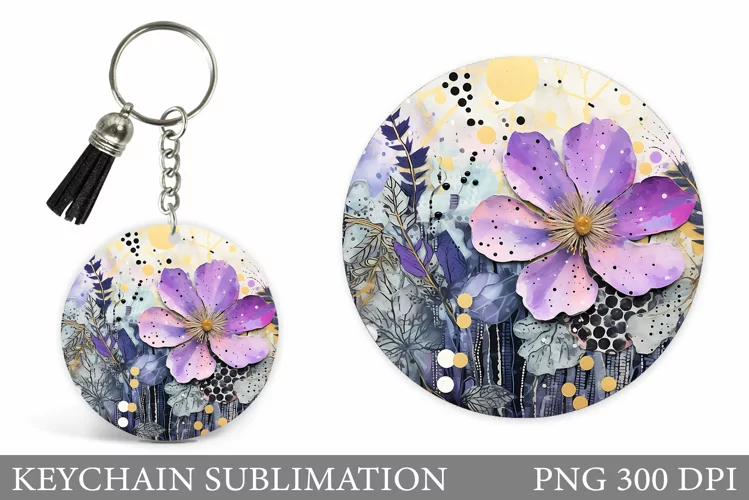 Flowers Keychain Sublimation. Flowers Round Keychain Design