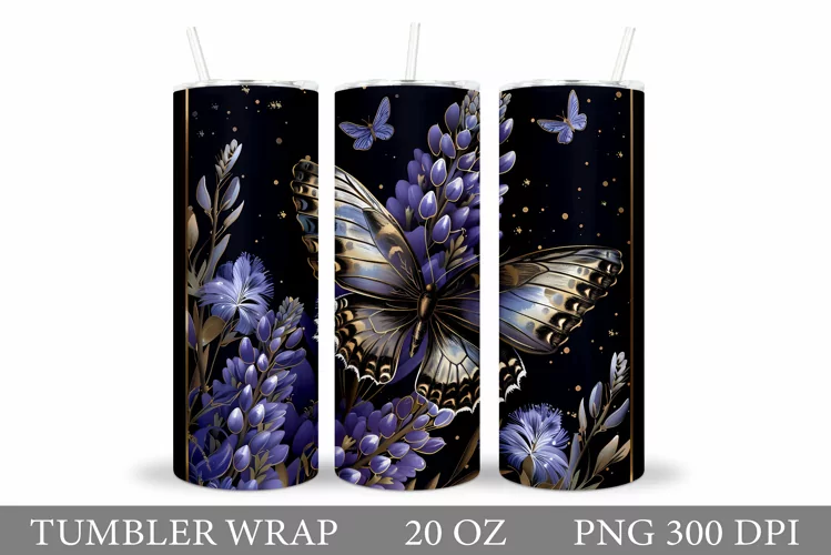 Butterfly Tumbler Design. Flowers Tumbler Sublimation