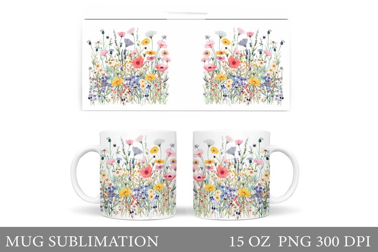 Flowers Mug Sublimation. Wildflowers Mug Design