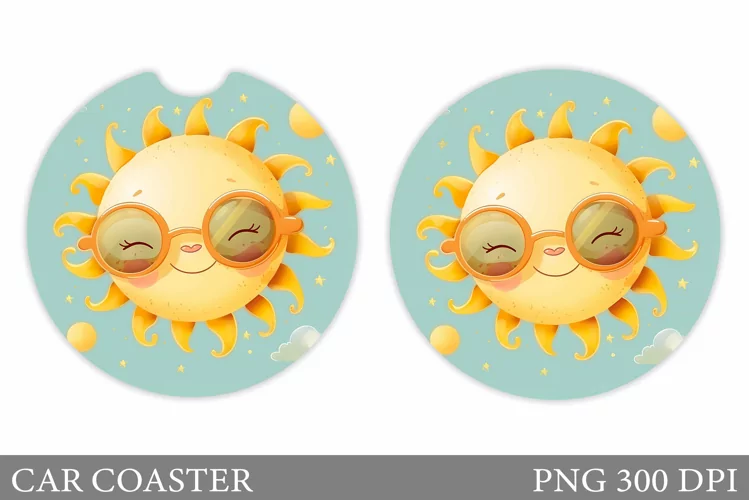 Positive Sun Car Coaster. Cute Sun Coaster Design