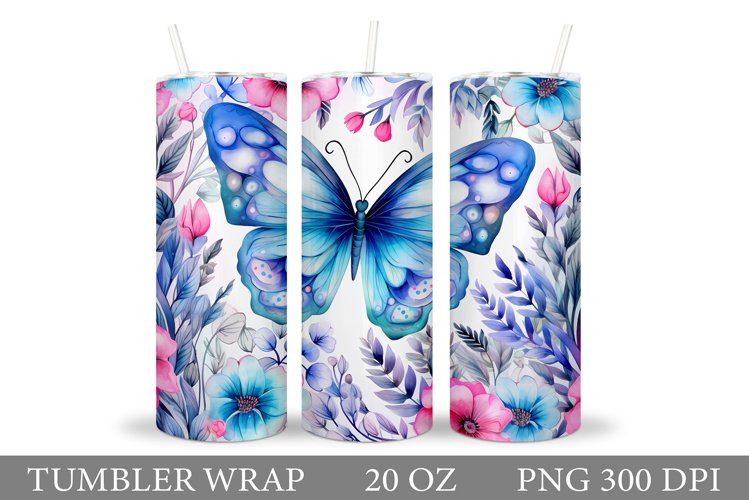 Butterfly Tumbler Sublimation. Flowers Tumbler Wrap Design
