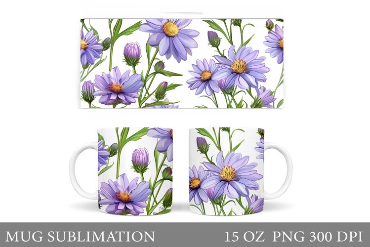 Flowers Mug Sublimation. Floral Mug Wrap Design example image 1