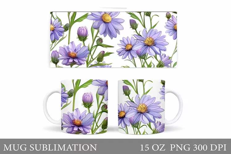 Flowers Mug Sublimation. Floral Mug Wrap Design