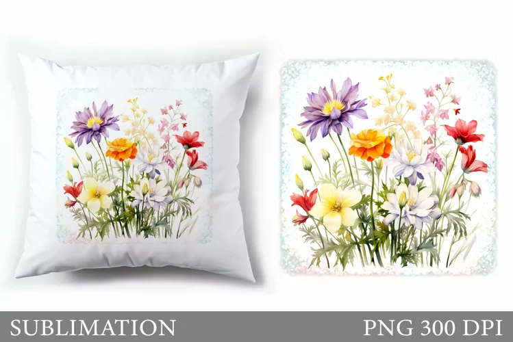 Wildflowers Pillow Design. Flowers Sublimation