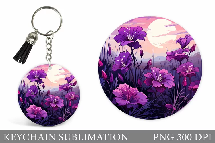 Flowers Keychain Sublimation. Flowers Round Keychain Design