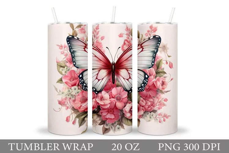 Butterfly Tumbler Sublimation. Flowers Tumbler Design