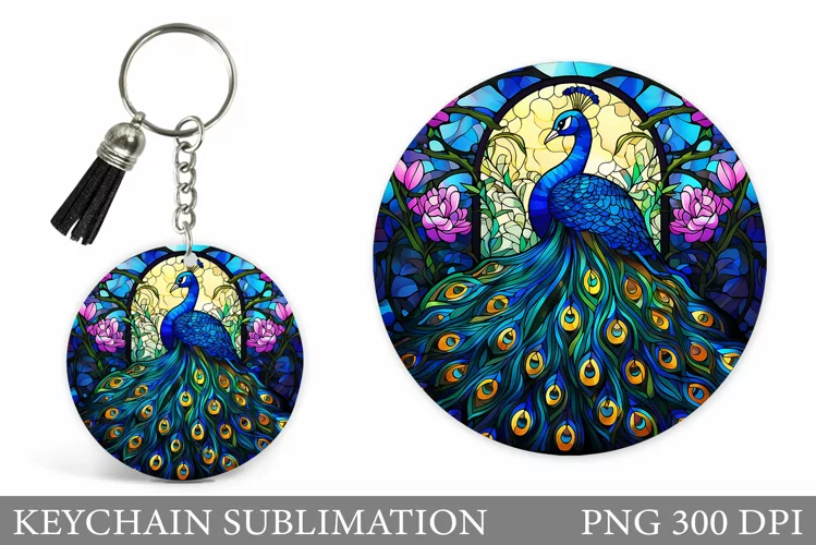 Peacock Keychain Design. Stained Glass Peacock Keychain